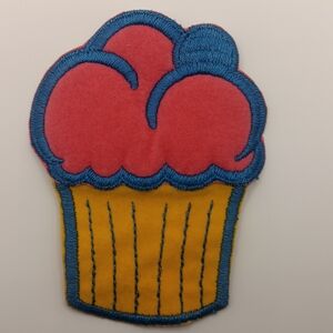 Velvety Vintage 1970s Era Cupcake Applique Sew On Patch Girly Cute Retro Kawaii